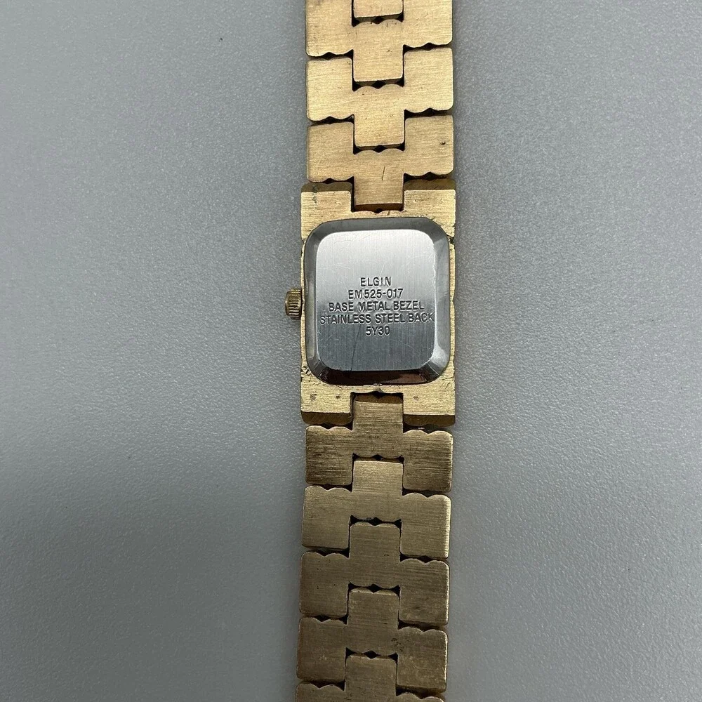 Vintage Elgin EM5253-017 Womens Watch 17mm Gold Tone Bracelet New Battery 7.25